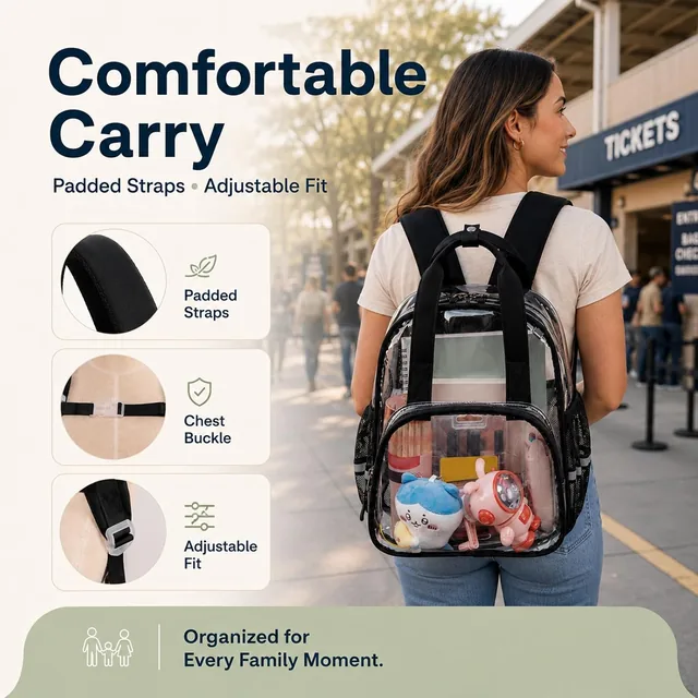 Black clear stadium backpack — product view 4