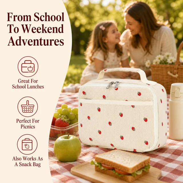 Strawberry corduroy lunch bag — product view 8