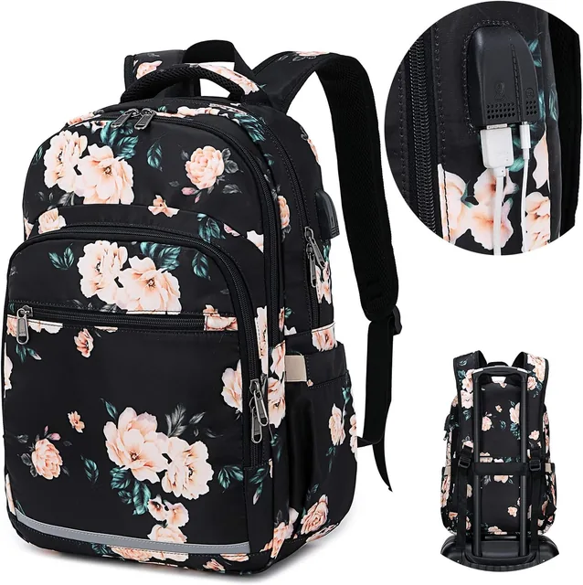 Peony floral laptop backpack — product view 2