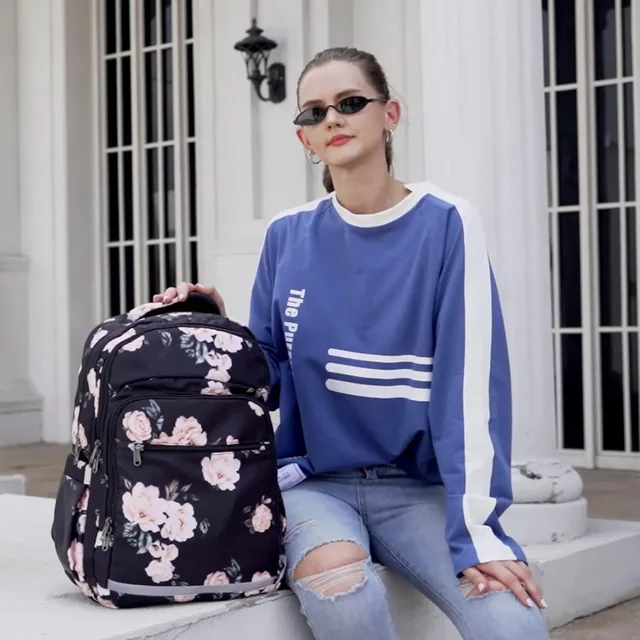 Peony floral laptop backpack — product view 5