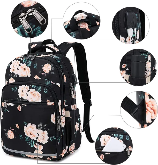 Peony floral laptop backpack — product view 7