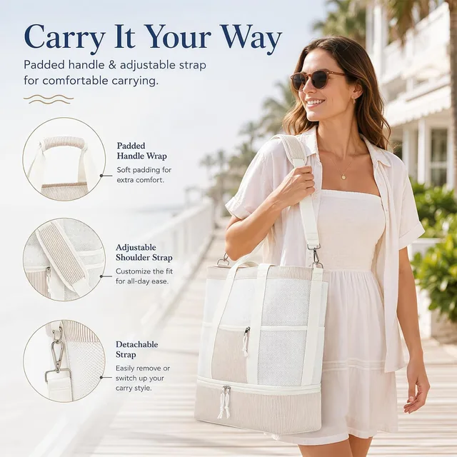 Striped mesh beach tote — product view 2