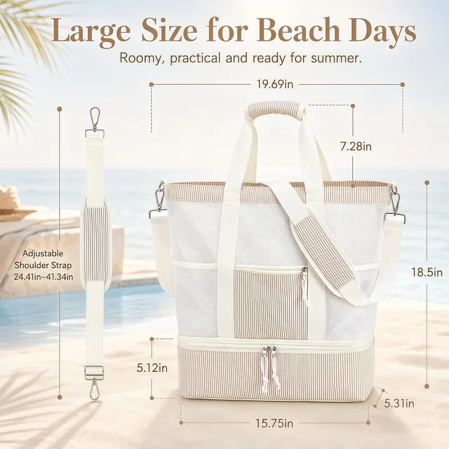 Striped mesh beach tote — product view 5