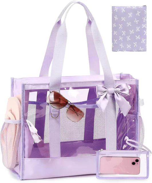 Purple clear pool tote set — selected front view
