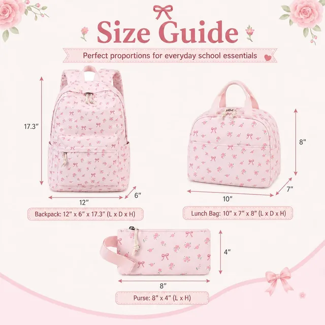 Pink bow school backpack set — product view 3