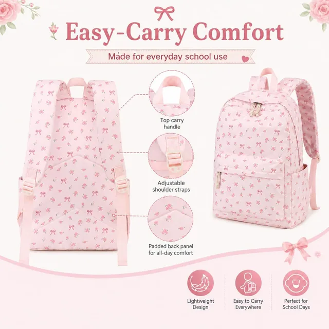 Pink bow school backpack set — product view 4