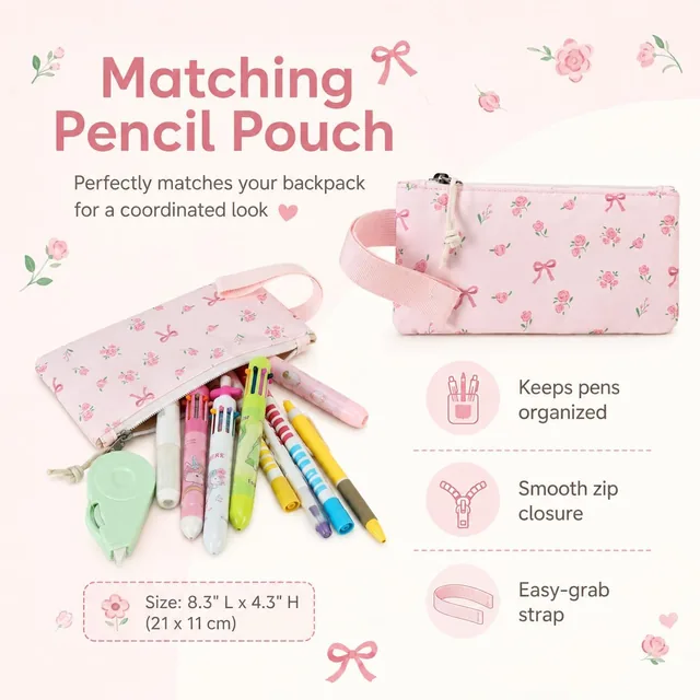 Pink bow school backpack set — product view 5