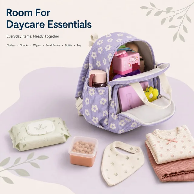 Purple floral toddler backpack — product view 2