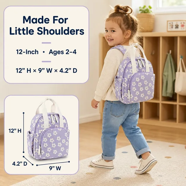 Purple floral toddler backpack — product view 3