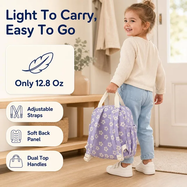 Purple floral toddler backpack — product view 6