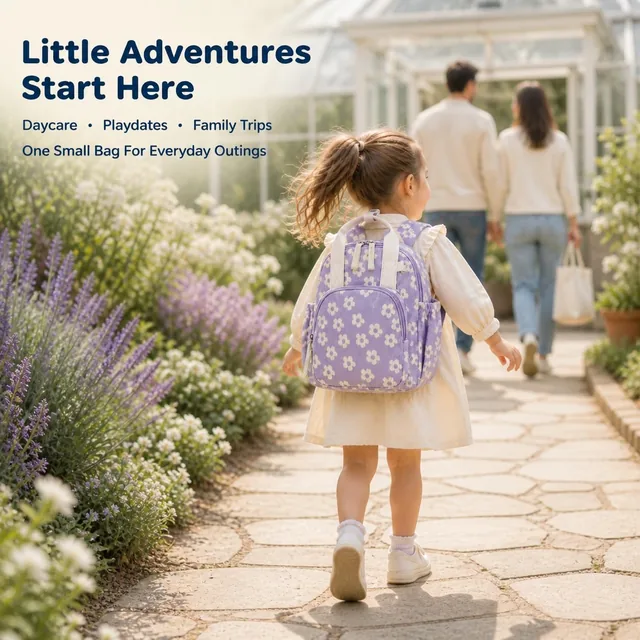 Purple floral toddler backpack — product view 8