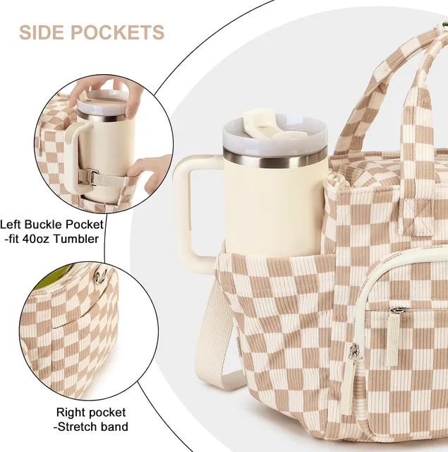 Checkered lunch tote with cup holder — product view 4