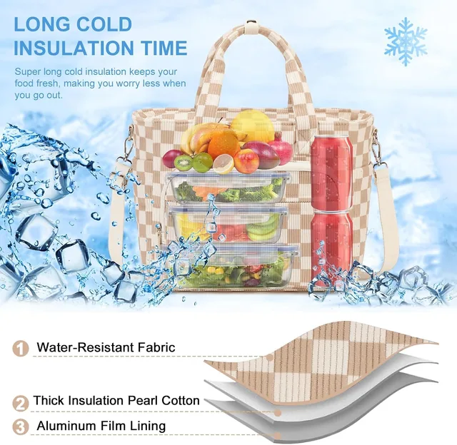 Checkered lunch tote with cup holder — product view 5